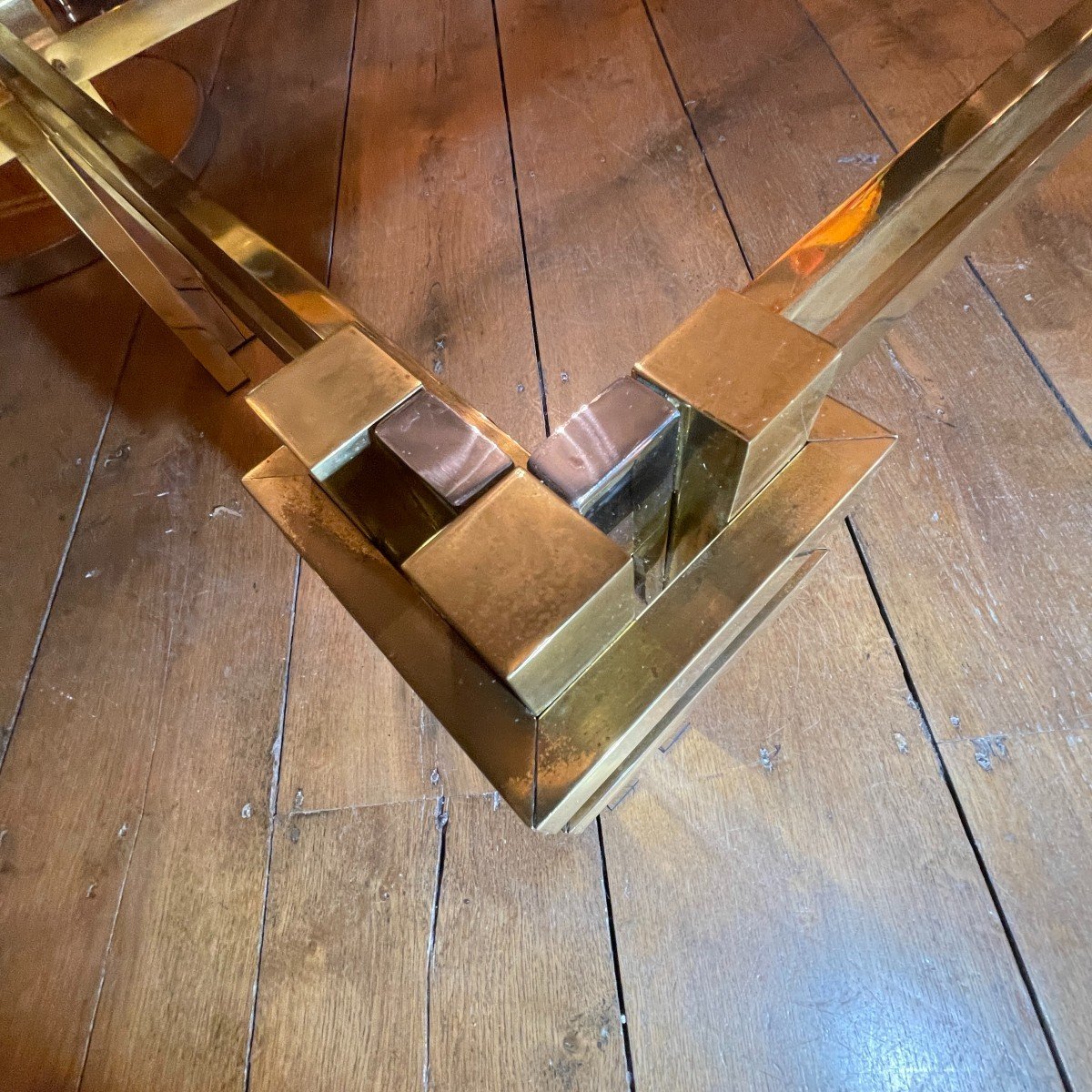 Romeo Rega, Vintage Coffee Table, Smoked Glass, Brass, Chromed Metal, Hollywood Regency 70s Design-photo-4